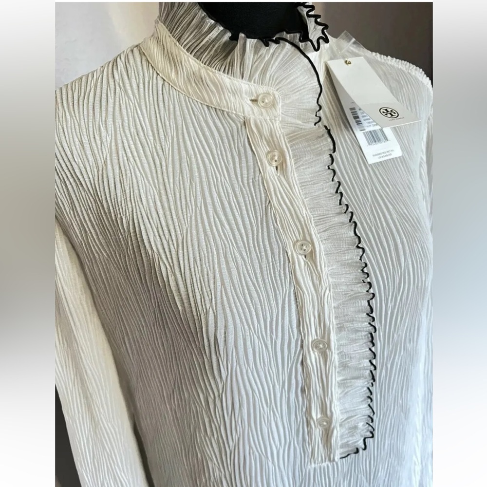 Tory Burch sheer crinkle fabric blouse with tank lining Sz 8